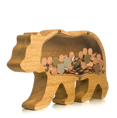 Ecotoys Grizzly Bear Piggy Bank | Schattige houten spaarpot voor kinderen - Montessori speelgoed